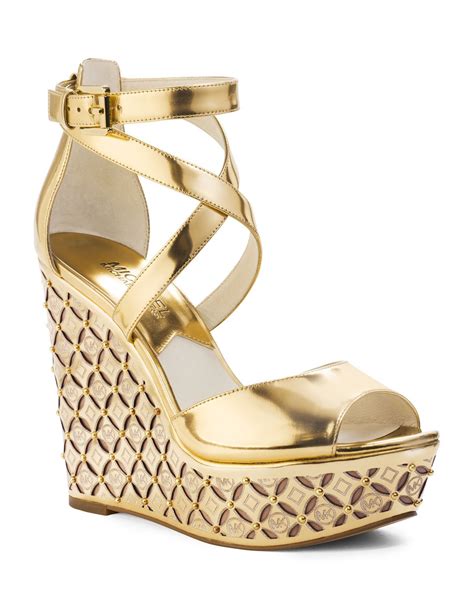 gold wedges michael kors|Michael Kors denim wedges.